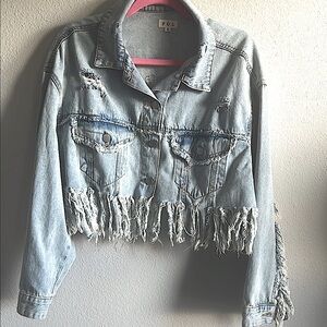 POL Light Blue Distressed Denim Jacket EUC S